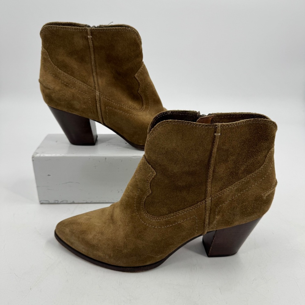 Frye Suede‎ Leather Western Ankle Boots Women's Size 9.5M Brown Zipper